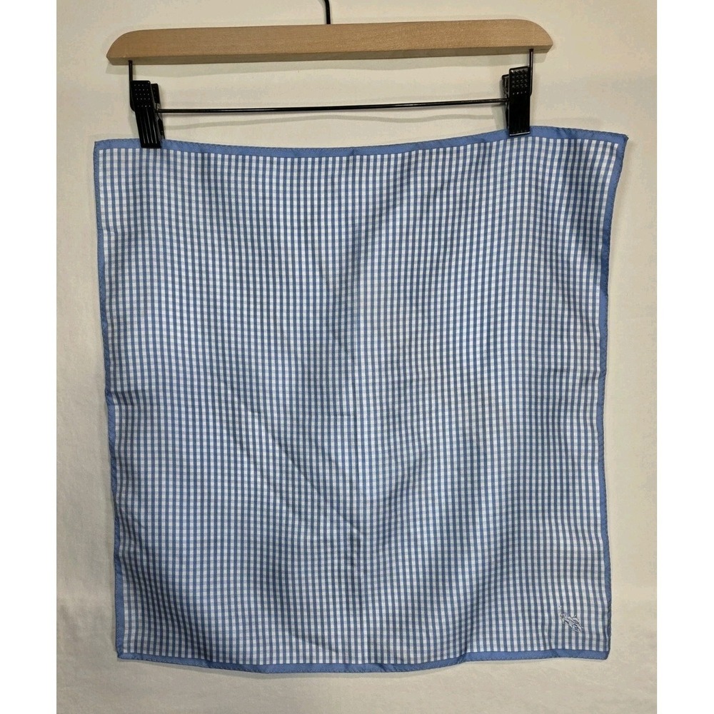 Ralph Lauren 17"‎ Pocket Square Baby Blue Gingham Check 100% Silk Handkerchief